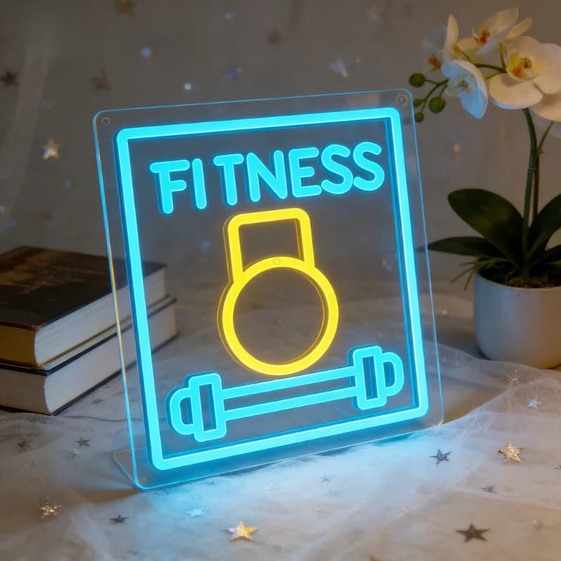 Teaches with Neon LED Dimmable Fitness Theme (Kettlebell and Library), USB Lamp for Wall Decoration of Gyms, Salt Training, Fitness Studies and Home Gyms