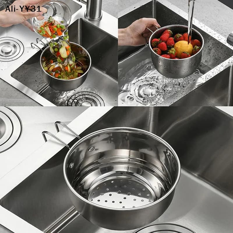 Cestello Filtro per Lavello in Acciaio, Multifunzione, Raccoglitore di Alimenti, Scolapasta per Frutta e Verdura, per Filtrare i Rifiuti della Cucina