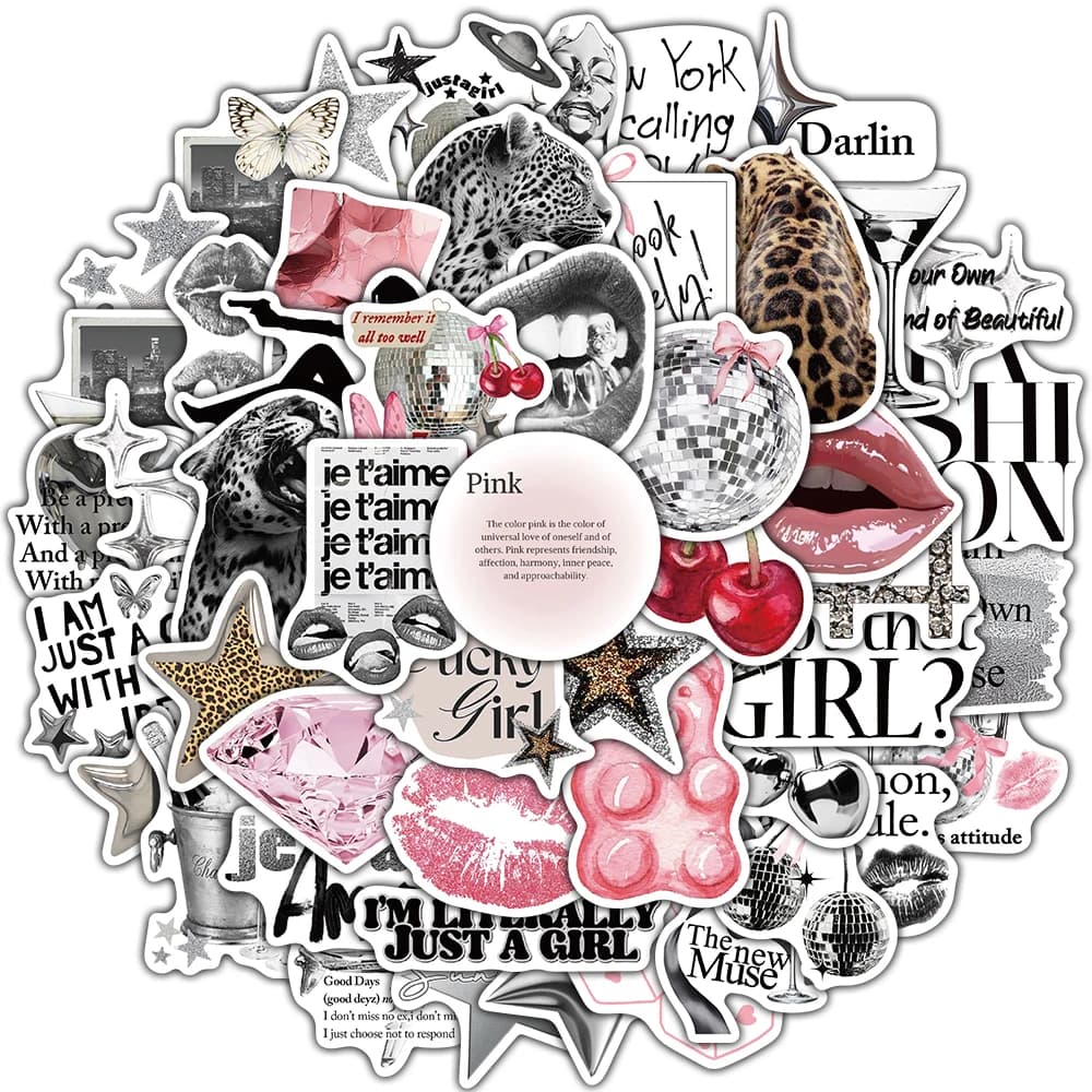 50/100 Pezzi Adesivi Argento 'Lucky Girl' Estetici per Moto, Cancelleria, Quaderni, Bagagli, Scrapbook, Adesivi Graffiti in PET