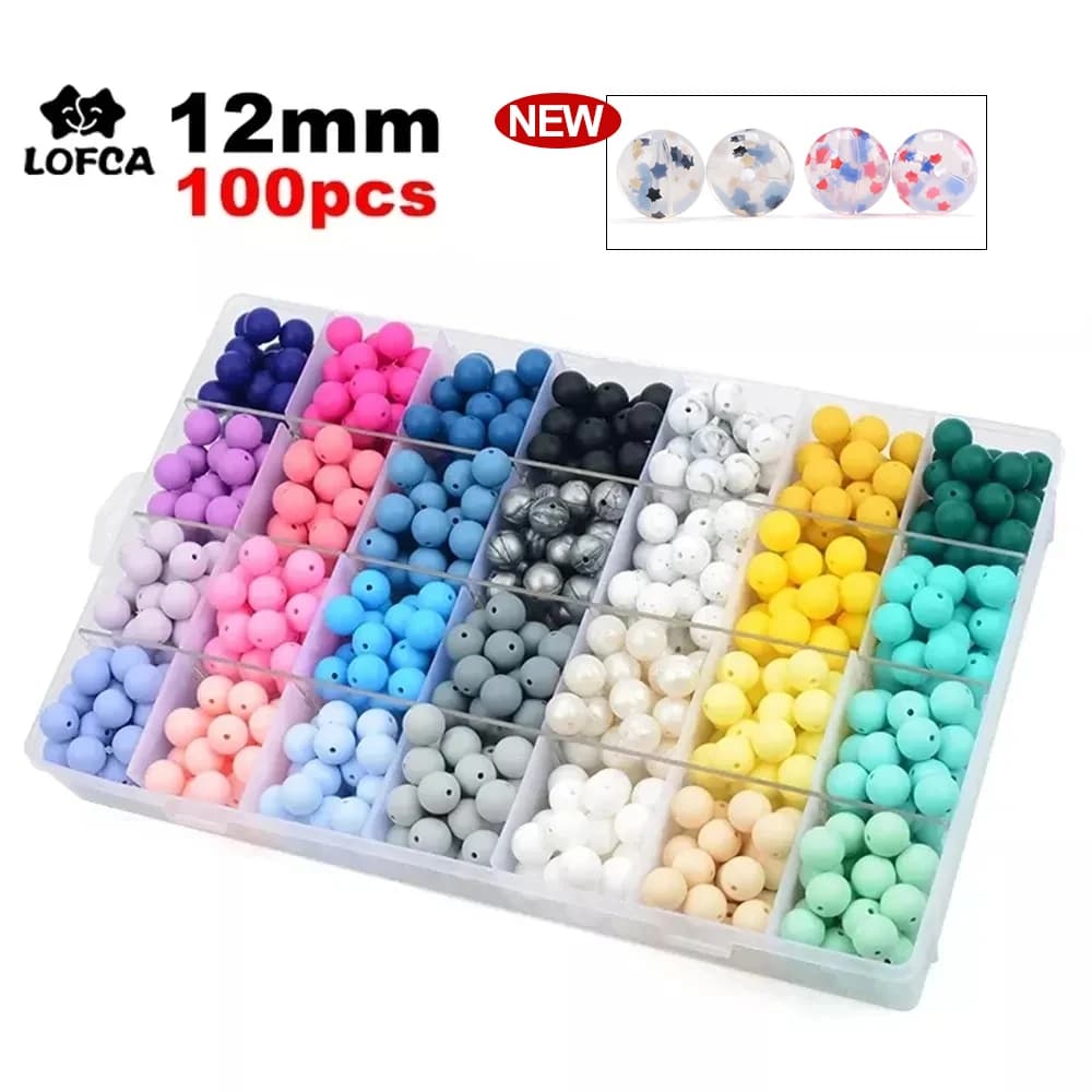 LOFCA 12mm 100 pz Perline di Silicone Rotondo Massaggiagengive Collana di Allattamento Del Bambino Ciuccio Clip Igiene Orale BPA Libero Commestibile Colorato