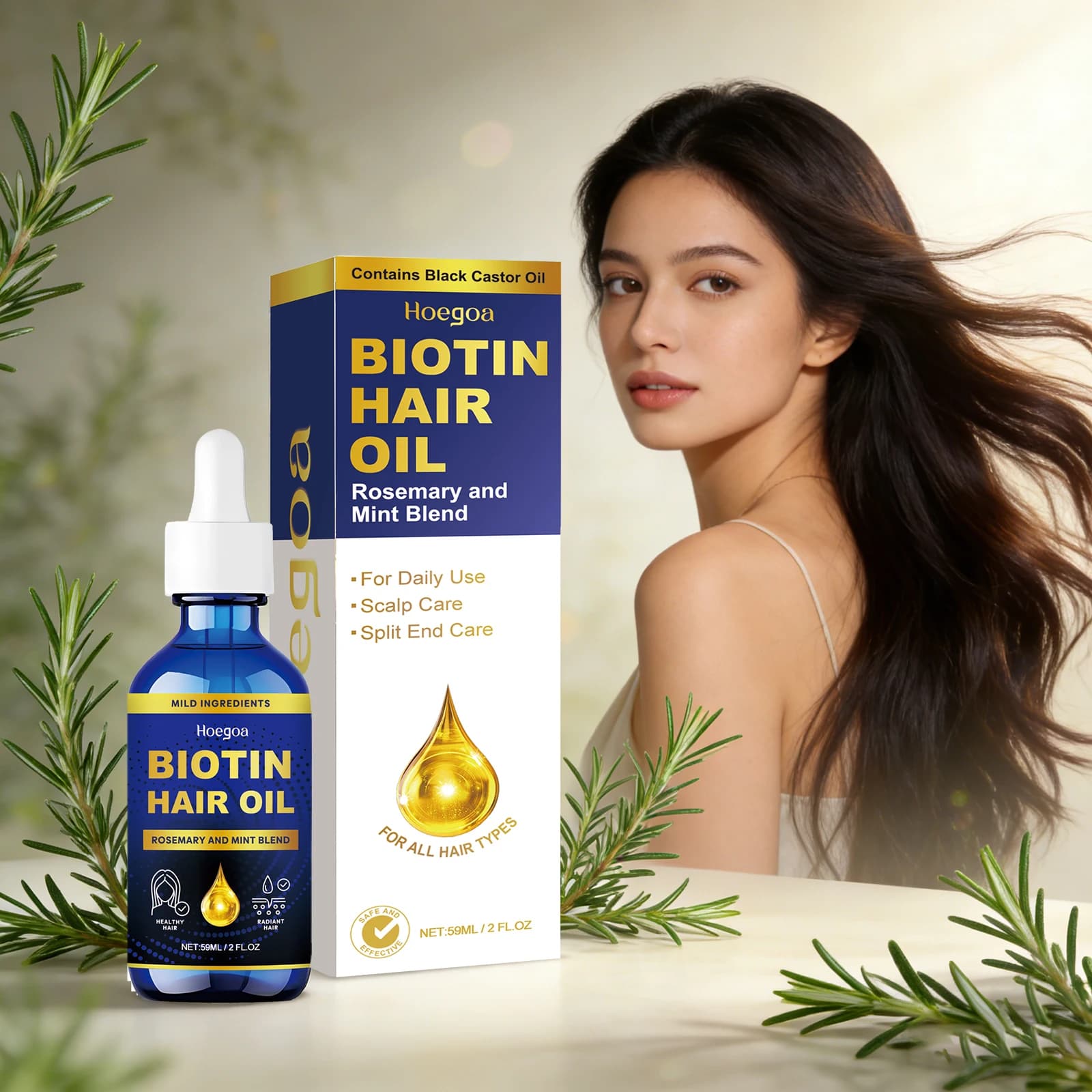 Rosemary Hair Growth Oil with Biotin and Castor Oil, Reinforcing Treatment for the Capelluto Cuoio, Radici Nutrient, Hair Regrowth for Men and Women