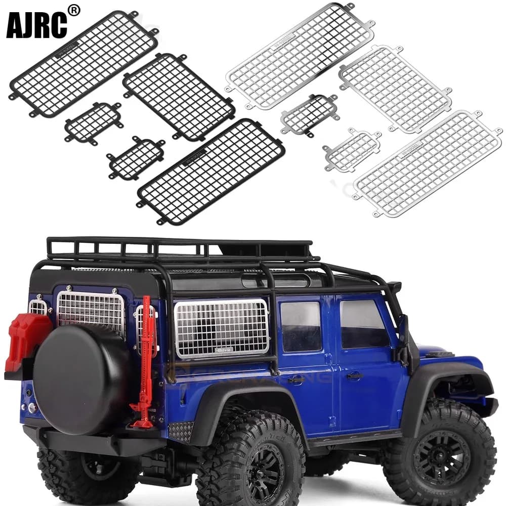 Finestra laterale in rete anticollisione per finestra stereoscopica in metallo in acciaio inossidabile + rete per lunotto posteriore per 1/18 Traxxas Trx-4m Defender Trx4m