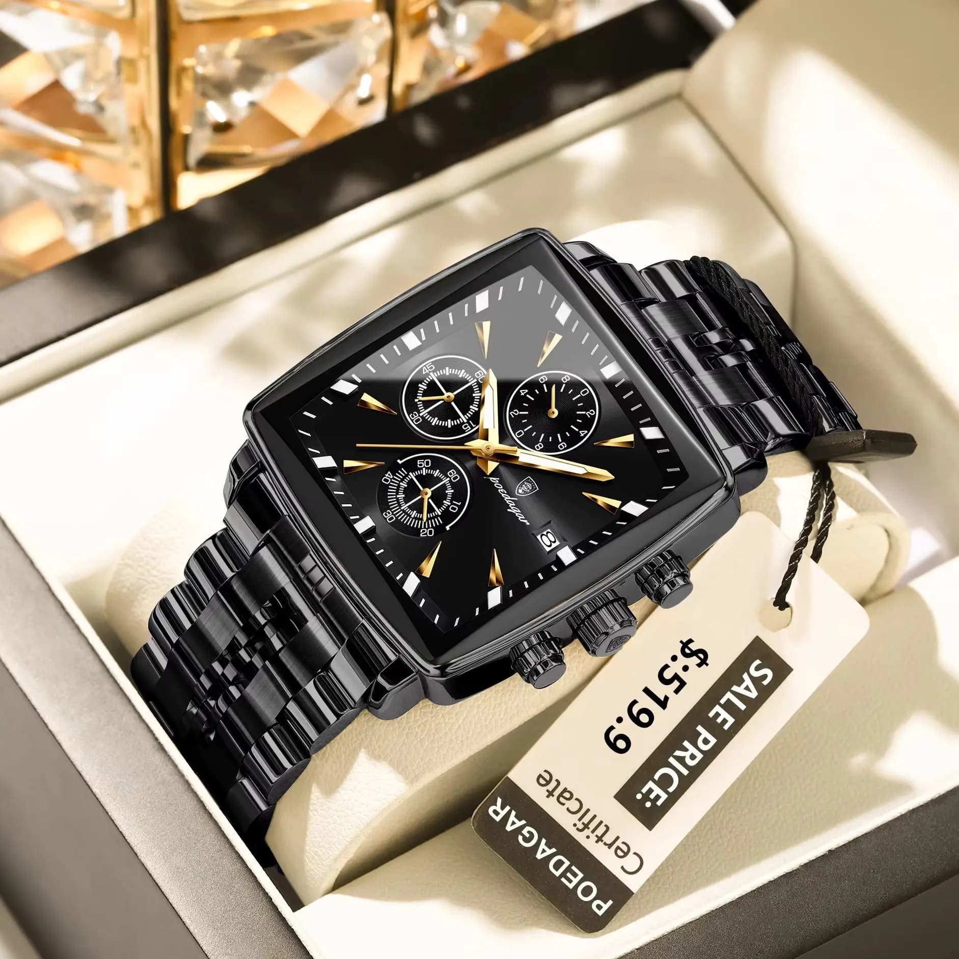 POEDAGAR Stylish Men's Wrist Watch Luminous Waterproof Chronograph Date Men's Watch Luxury Stainless Steel Men's Quartz Watches Reloj