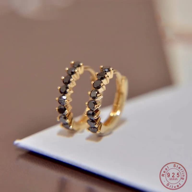 Orecchini con geometria in zirconi neri con intarsio di temperamento di personalità in autentico argento sterling 925 per gioielli in argento sterling da donna