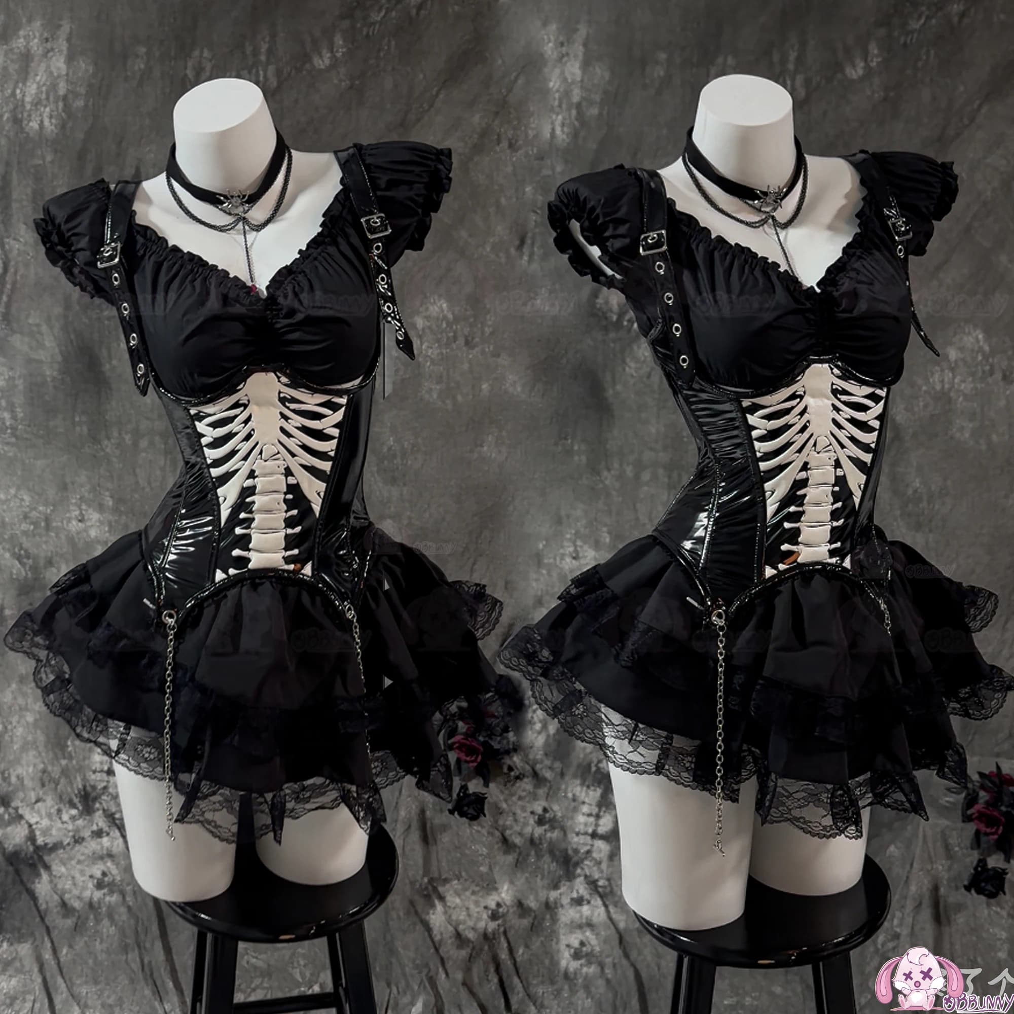 Short dress with gothic Halloween skull Cosplay Lolita Punk Steampuff Black Corset Dress Jirai Kei Halloween Christmas costume Anime