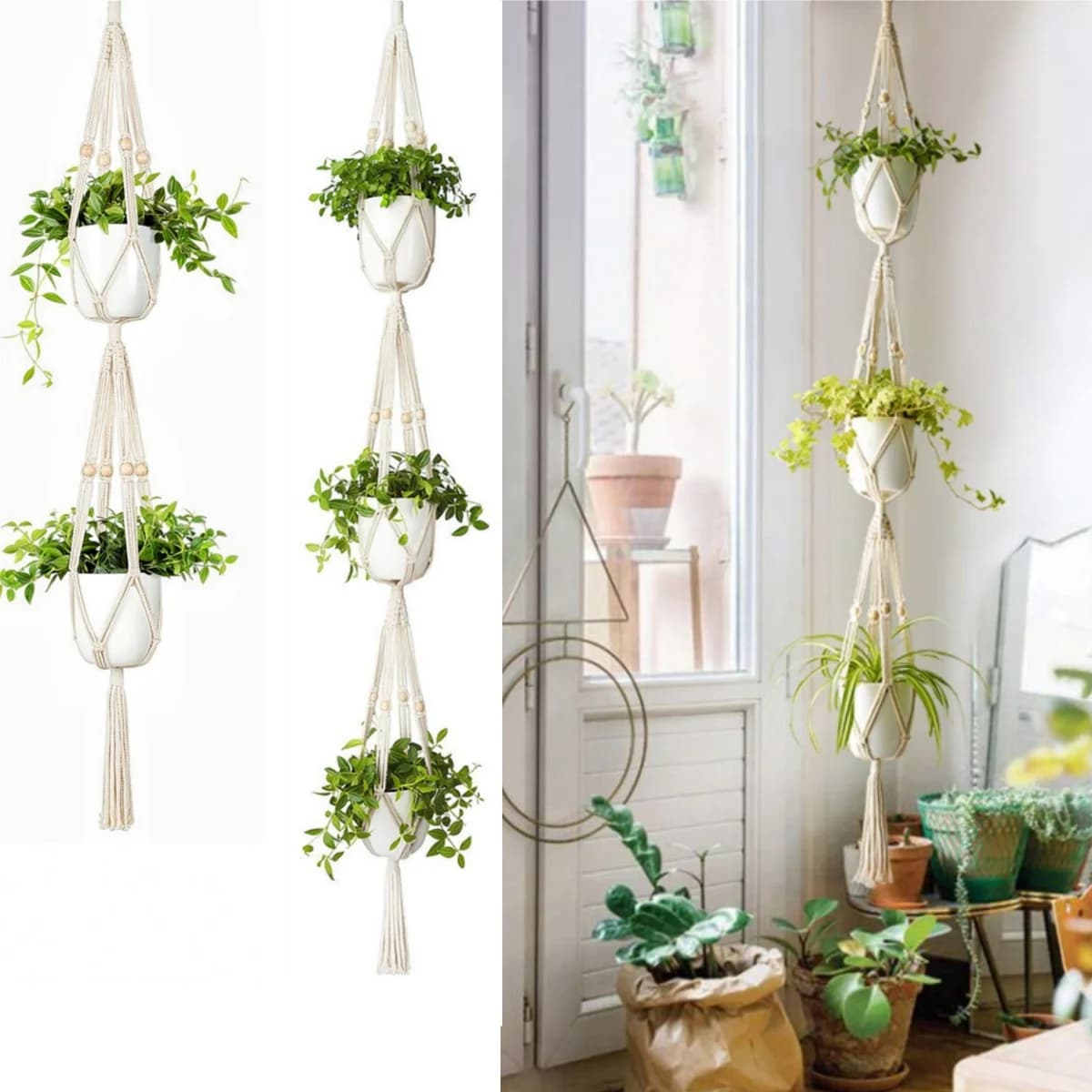 Pianta sospesa Appendiabiti per piante macramè fatto a mano Vaso da fiori Fioriera Appendiabiti Decorazione da parete Cortile Giardino Fioriera sospesa Cesto sospeso