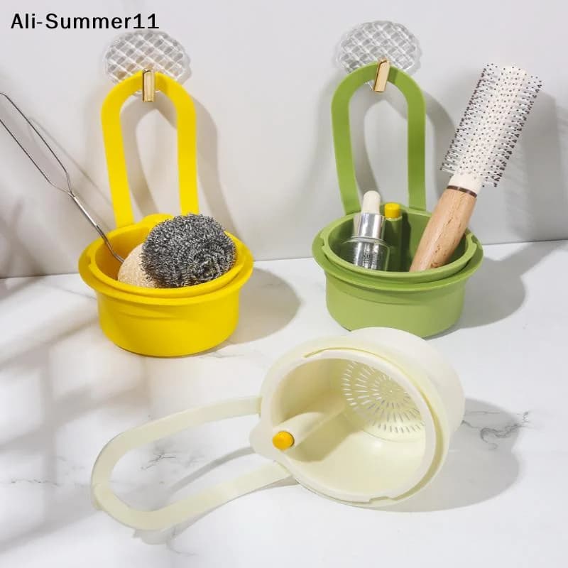 【Wq0】【A73】Cestello per scarico lavello 2 IN 1, sacchetto filtro da appendere al rubinetto, porta spugne regolabile automatico, raccoglitore di rifiuti da cucina