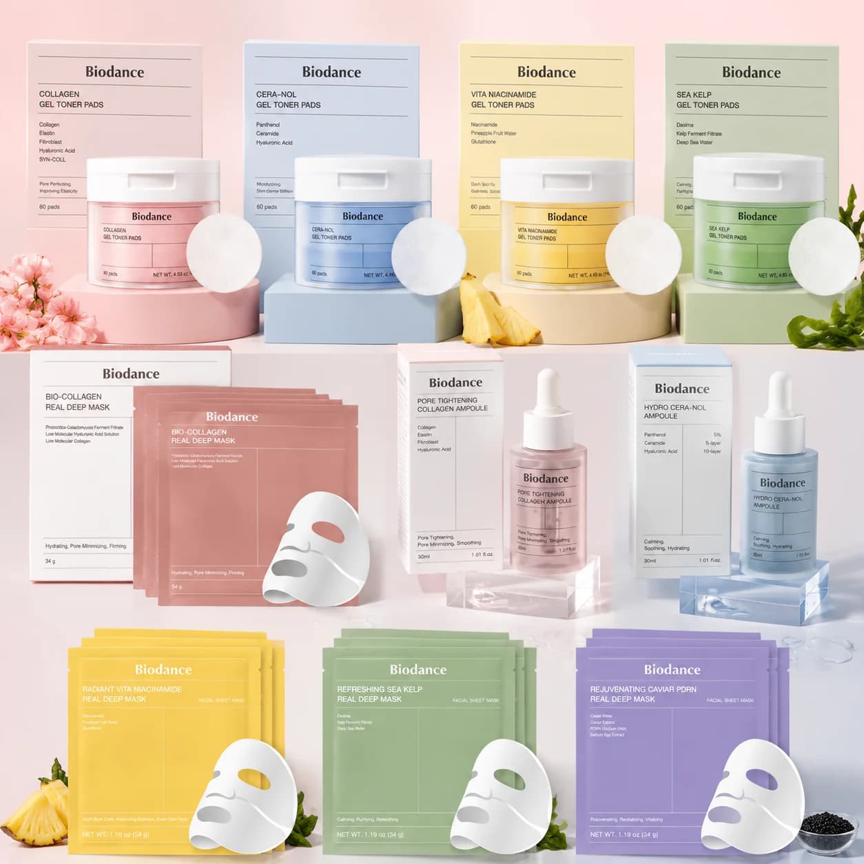 Biodance Bio-Collagen Skincare Set - Overnight Gel Mask, Toner Pads & Ampoule Essence for Hydrating, Plumping and Pore Care