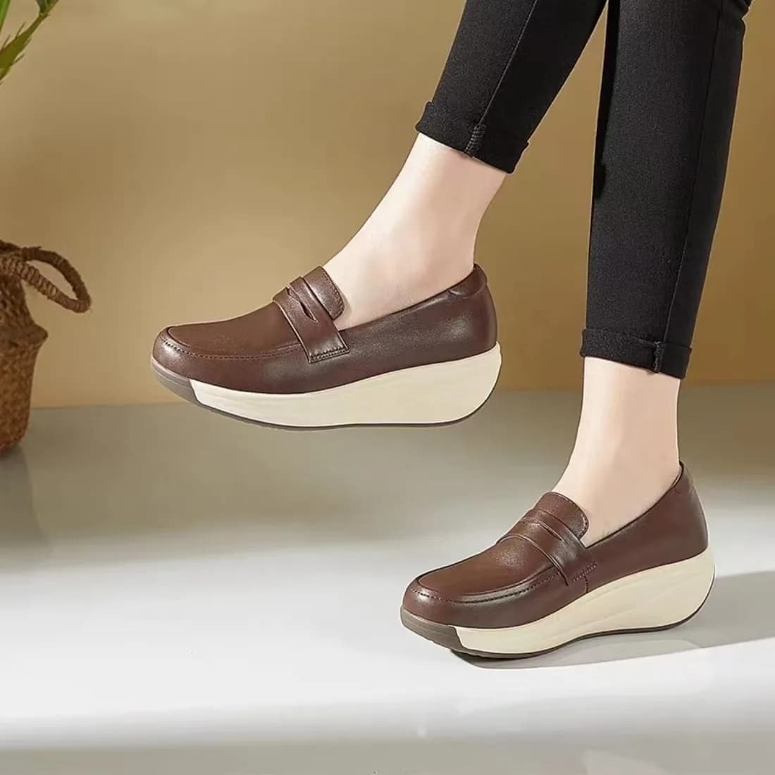 Women's Moccasins Leather Soft Breathable and Comfortable, Multicolored, with Zeppa and Middle Heel, Collection Autumn 2025, for Office and Mamme