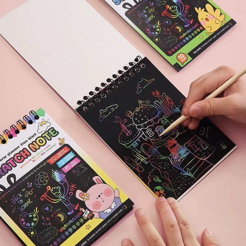 1 set Libro d'arte in carta antigraffio arcobaleno Carta d'arte fai-da-te Libro antigraffio al neon con bastoncino di legno per consentire ai bambini di imparare a dipingere