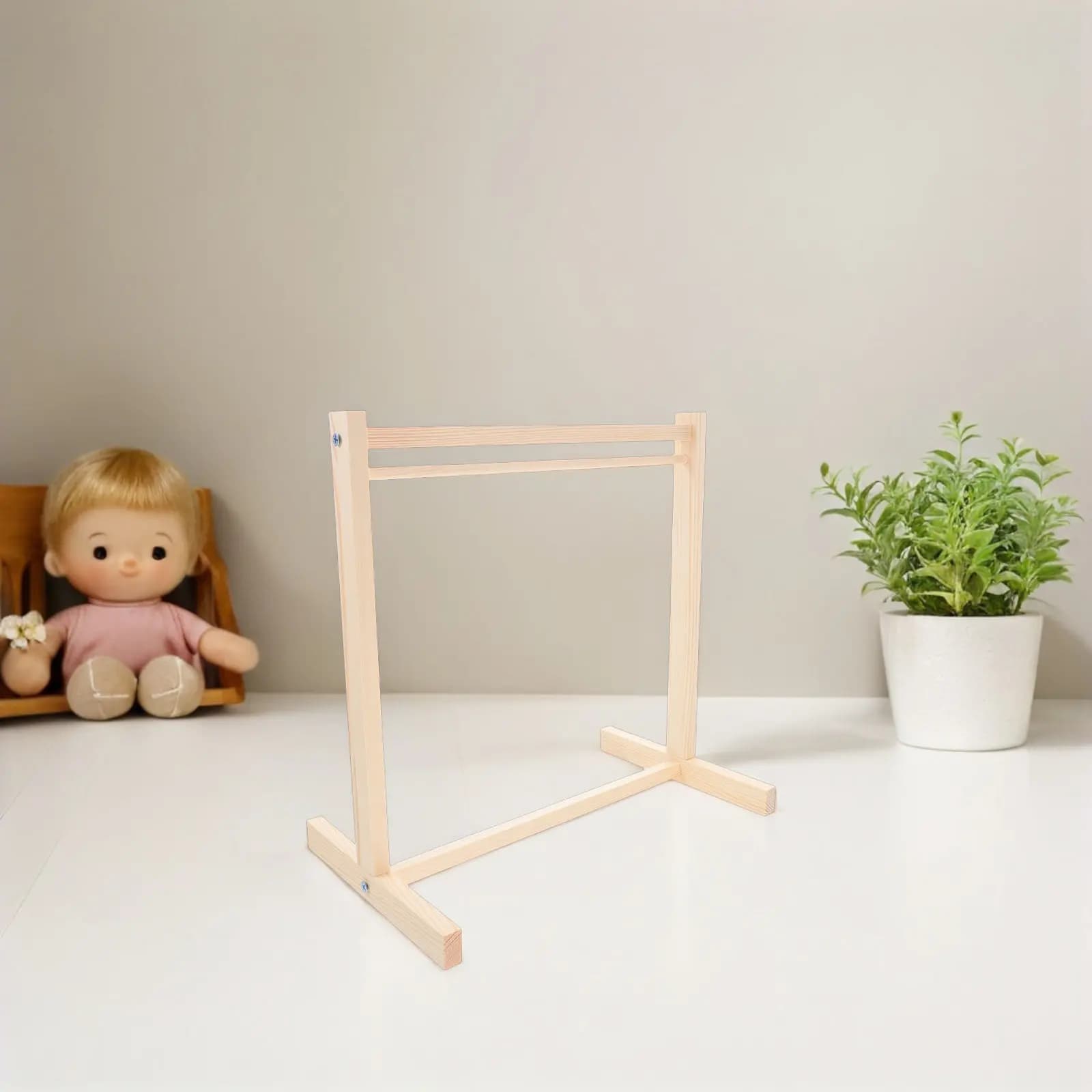 1Set Wooden Clothes Hanger Rack Compact Miniature Wardrobe Organizer Garment Display Stand for Dollhouse Furniture Accessory