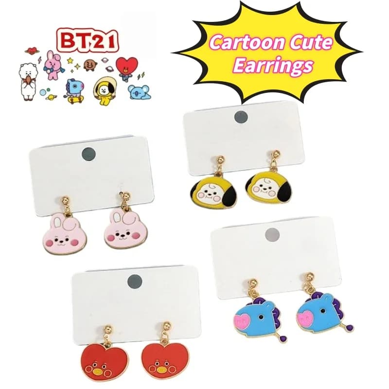 BT21 koya RJ shooky mang chimmy of high value personality simple eardrop cute cartoon student ear pin sweet birthday gift jewelry