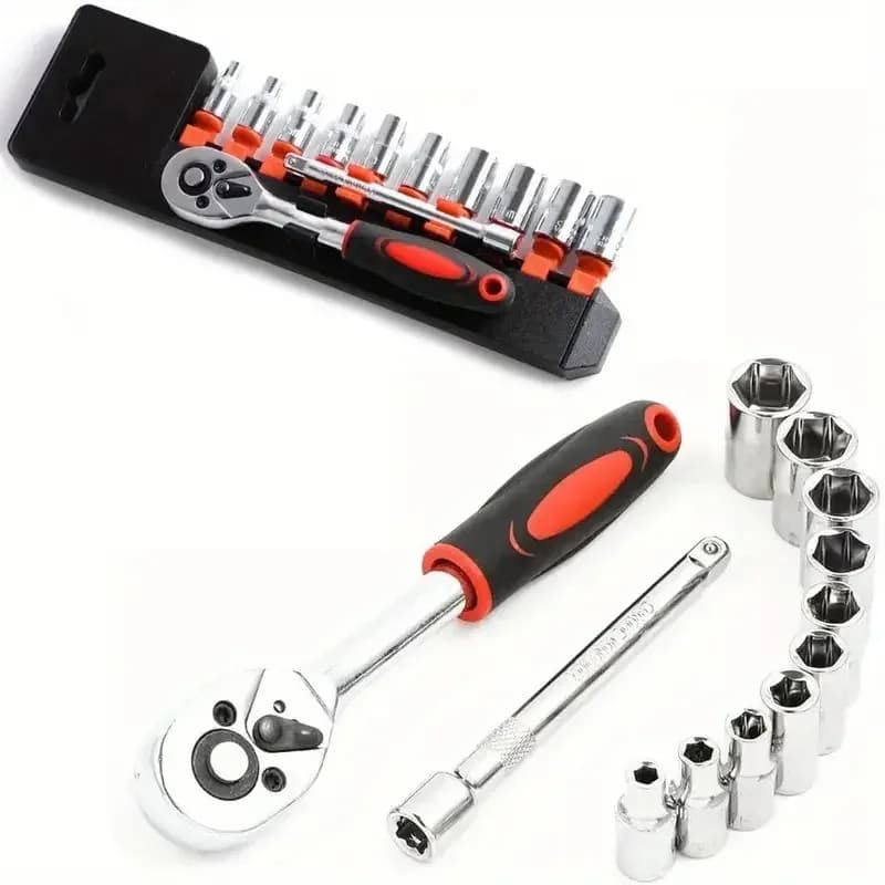 12-piece compass key set: multi-purpose tool for repairing cars/motos/bicycles | Short socket + clique | Essential manual tools