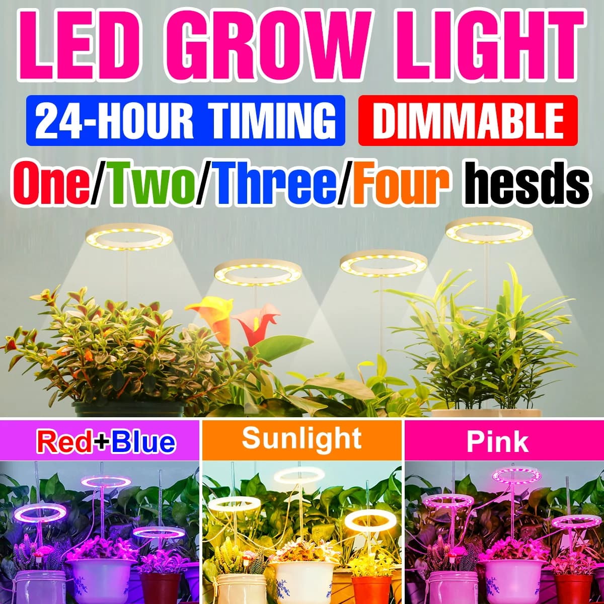 Indoor LED Grow Lights Vase Plant Grow Lamp for Full Spectrum Flowers USB DC5V Dimmable with Timing Function