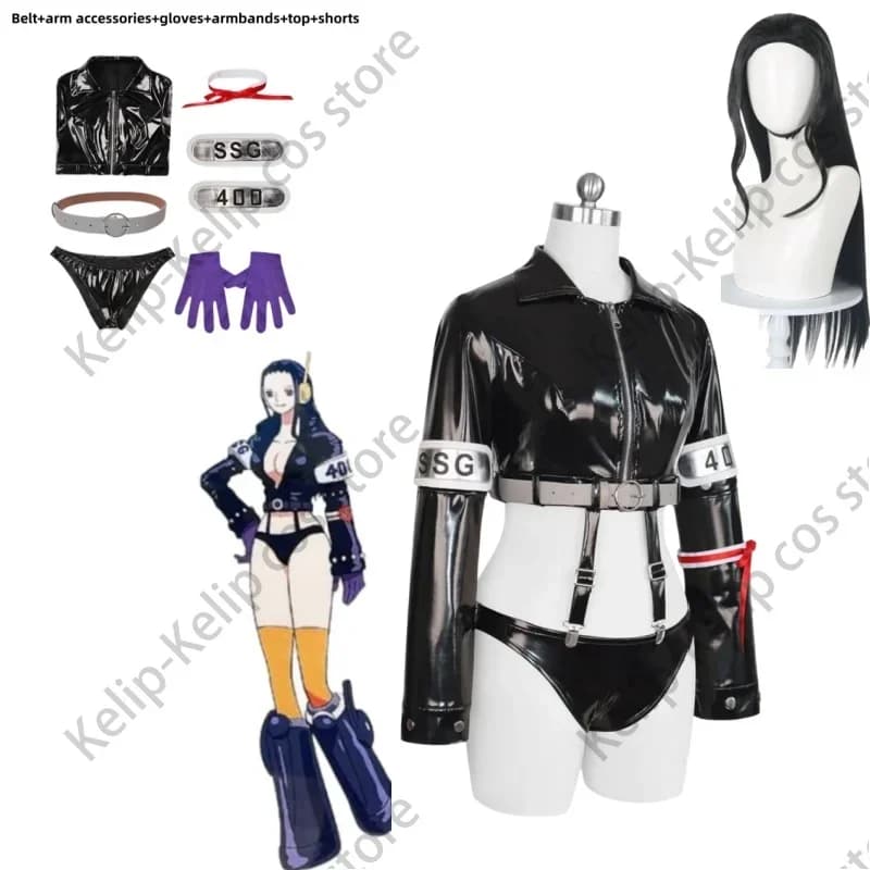 CosplayAnime Nico Robin Miss Allsunday Cosplay Costume Egghead Island Fantasy Wig Black PU Coat Shorts Women's Sexy Carnival Party