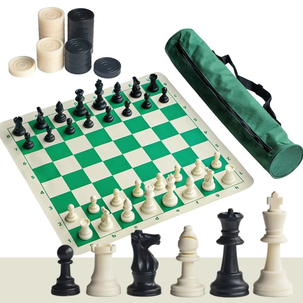 2 in 1 Portable International Chess and checkers Set with 51cm/20in BIG SIZE Resin Chessboard and Chess Pieces for outdoor