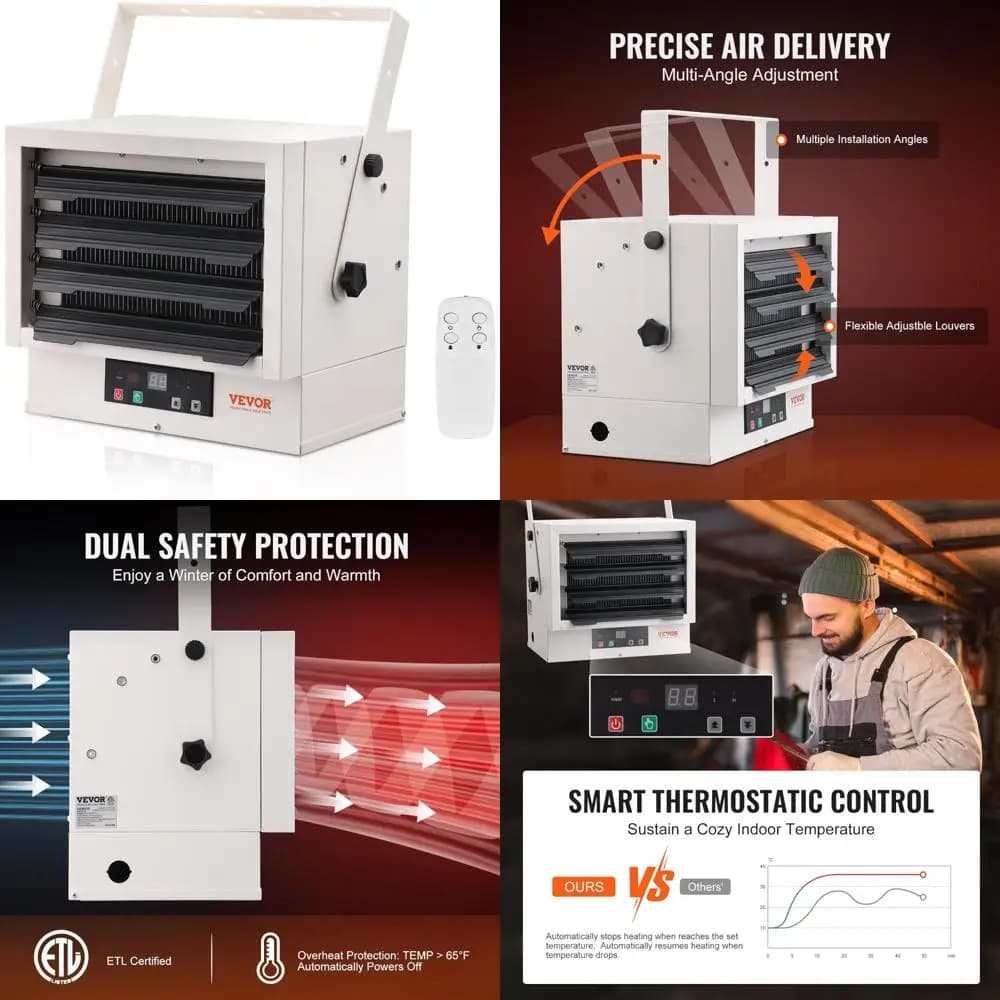 Riscaldatore elettrico digitale per garage da 7500 Watt con supporto da parete/soffitto con ventola, telecomando, protezione da surriscaldamento e Fea di sicurezza