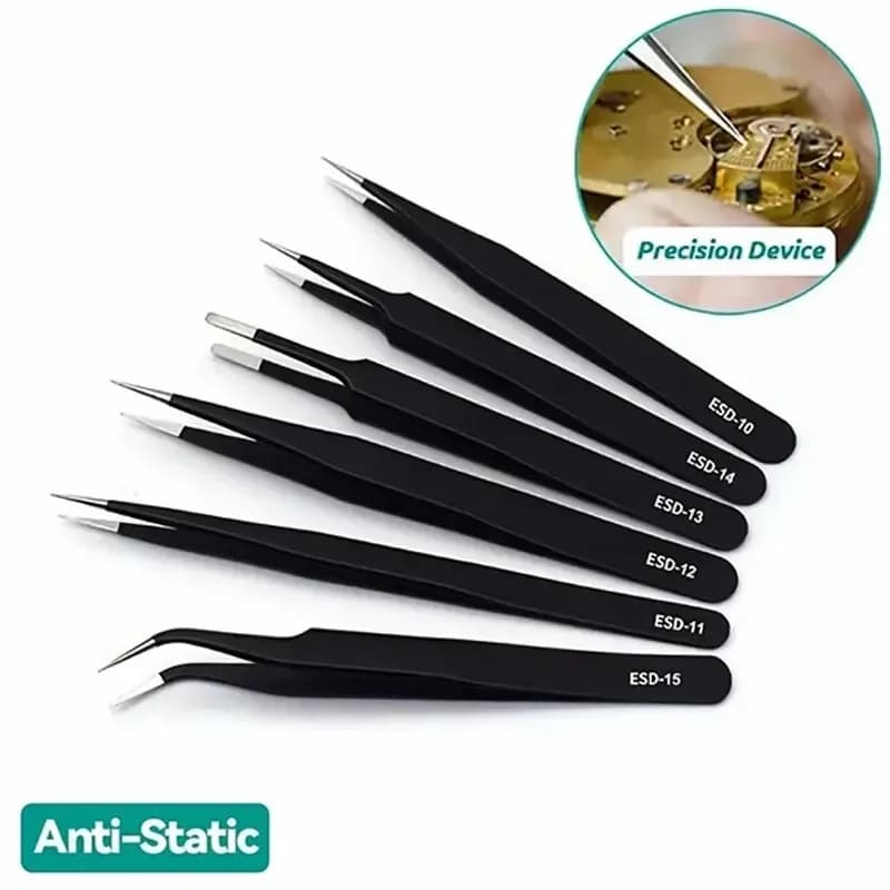 Set di 6 pinzette lunghe di precisione, pinzette antistatiche in acciaio inossidabile ESD, strumenti di riparazione per riparazioni elettroniche, saldatura e artigianato