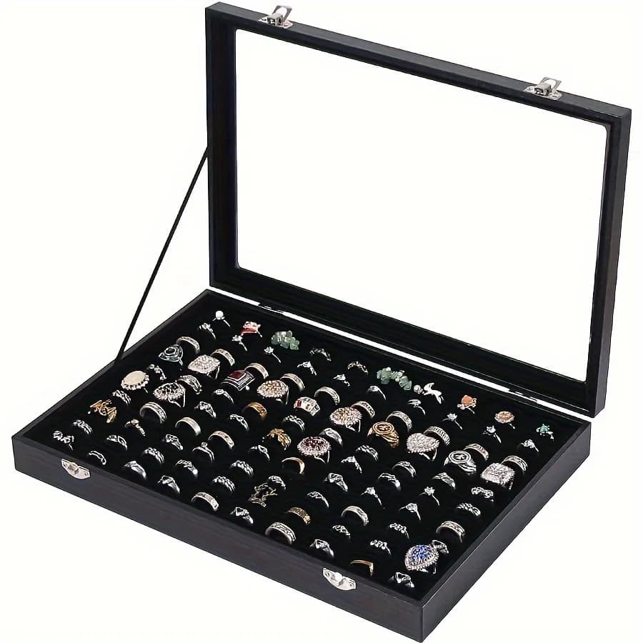 Scatola di visualizzazione della scatola della scatola della scatola dell'anello della scanalatura 100, scatola di immagazzinaggio del supporto dell'anello per l'esposizione dei gioielli con la copertura di vetro
