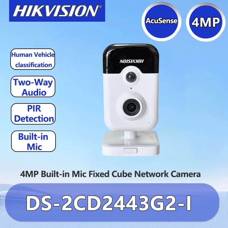 Mini POE Hikvision DS-2CD2443G2-I 4MP Camera with Audio Bidirectional, PIR Human Detection, 2K Intelligent Home Security Webcam with Integrated Microphone