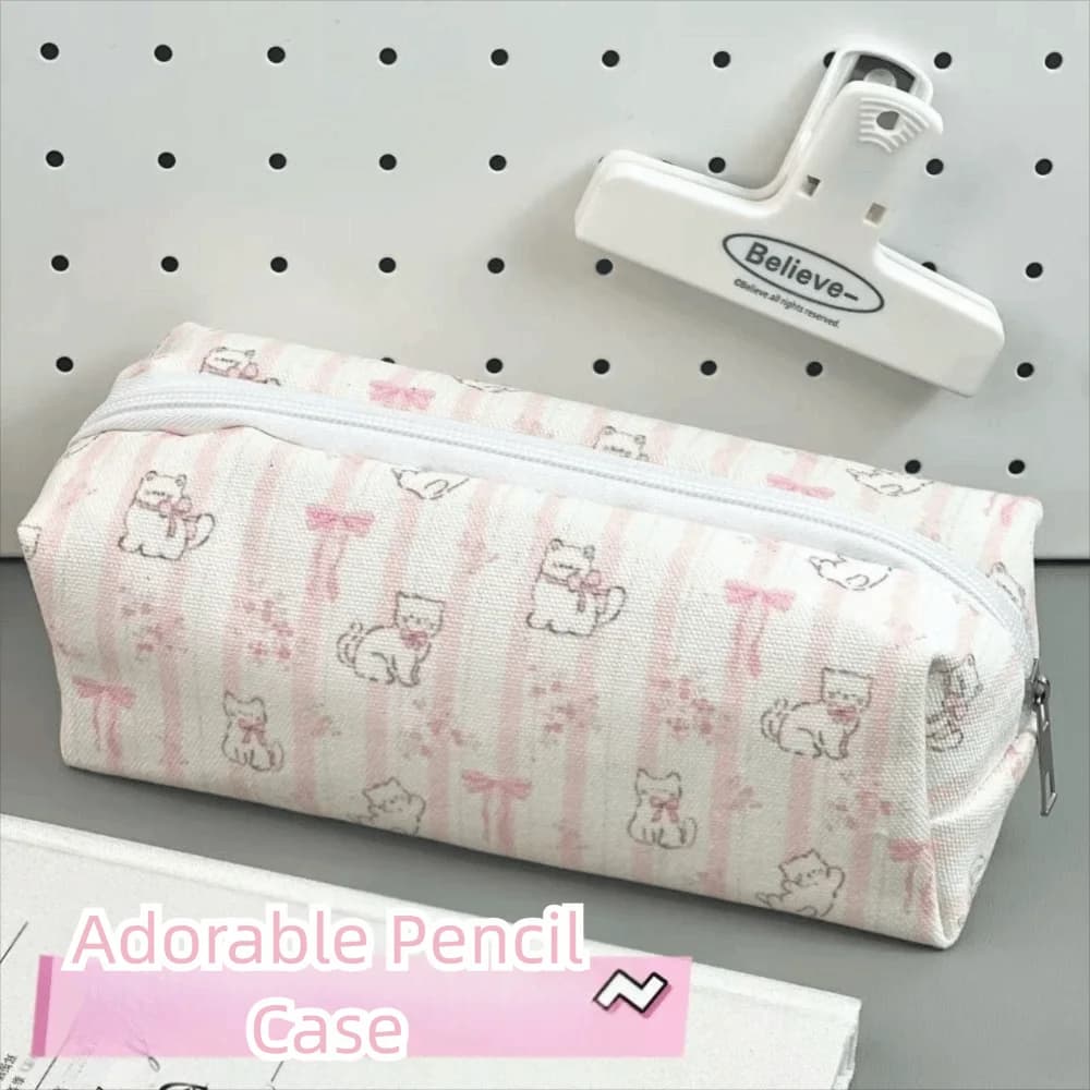 Borsa per penne con gatto con fiocco di alta qualità, borsa per matite multifunzionale di grande capacità, regalo