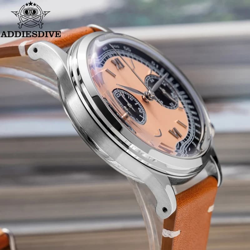 ADDIESDIVE VK64 Multifunctional Chronograph Watch 10Bar Waterproof Leather Men's Watch Quartz Reloj Hombre AD2037