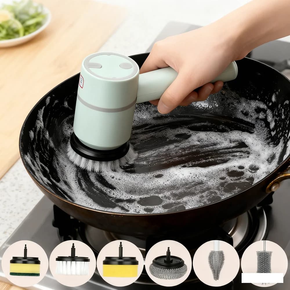 spazzola per la pulizia Spazzola elettrica per bottiglie per uso domestico Manico lungo può sostituire il cambio della testa Spazzola per lavare i piatti da cucina Spazzola per il bagno Scarpa
