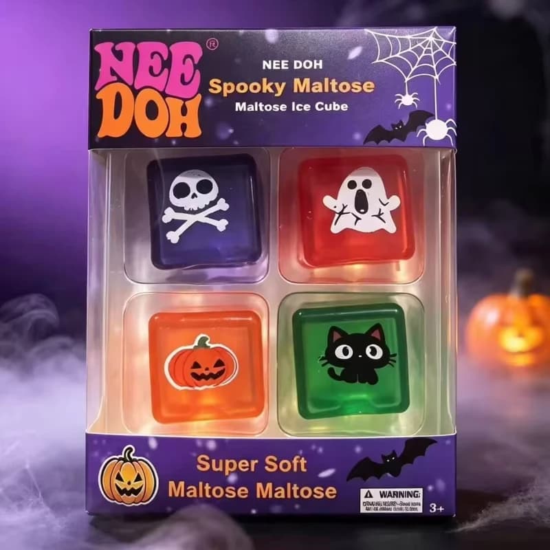Needoh Halloween Spooky Ice Cube Squishy Toy Stress Relief Fidget Toy Pumpkin Ghost Skull Black Cat Holiday Surprise Gift New