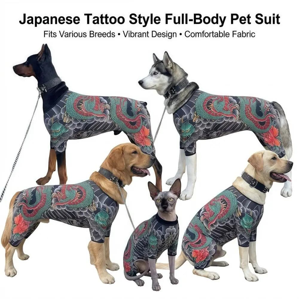 Gilet tatuato per cani e gatti Four Seasons, divertente e traspirante, giacca tatuata per animali domestici, vestiti per animali domestici realistici e aderenti, per animali domestici dalla taglia S alla 6XL