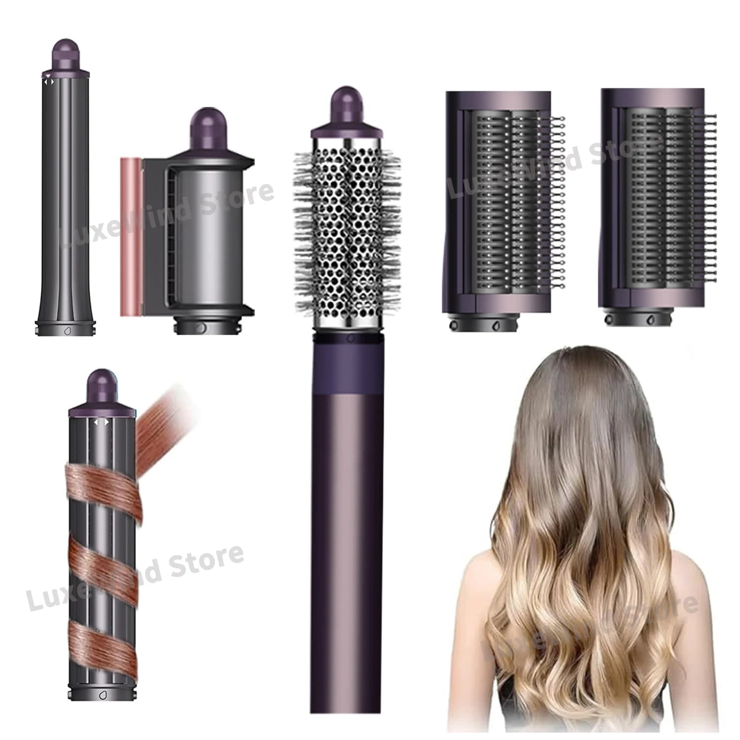 Set of brushes for hair dryer 6IN1 High speed ion hair dryer 110,000 rpm with automatic hair curler 30/40 mm