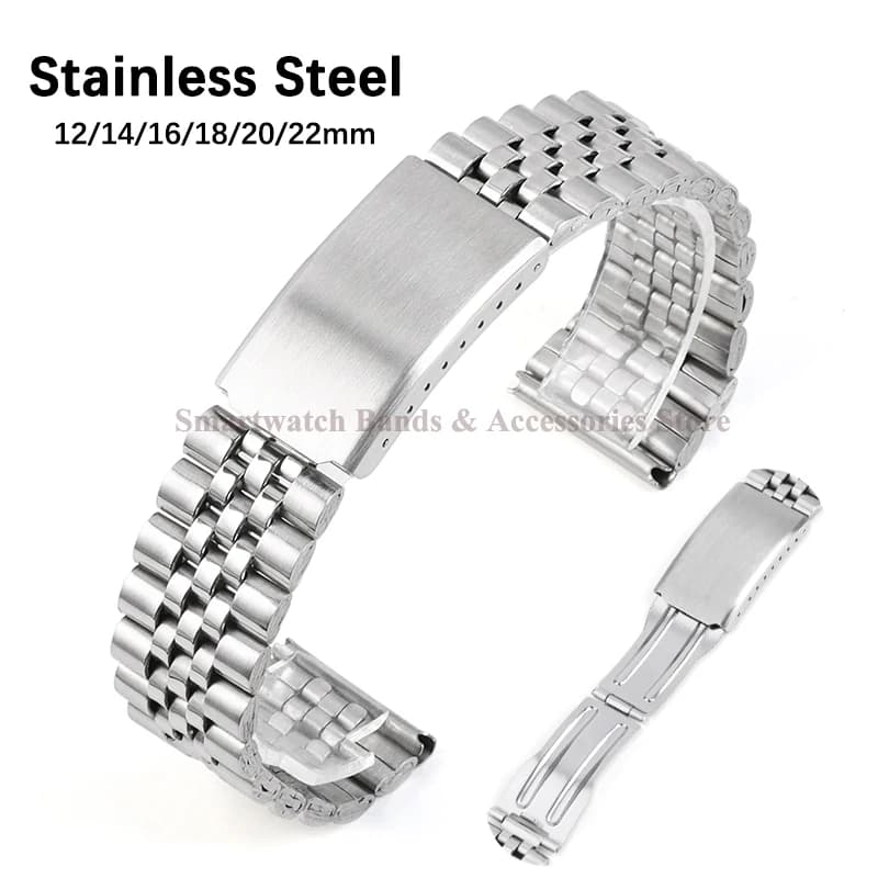 12mm 14mm 16mm 18mm 20mm 22mm Stainless Steel Watch Strap Sports Wristband for Men Women's Replacement Strap for Foldable Watch