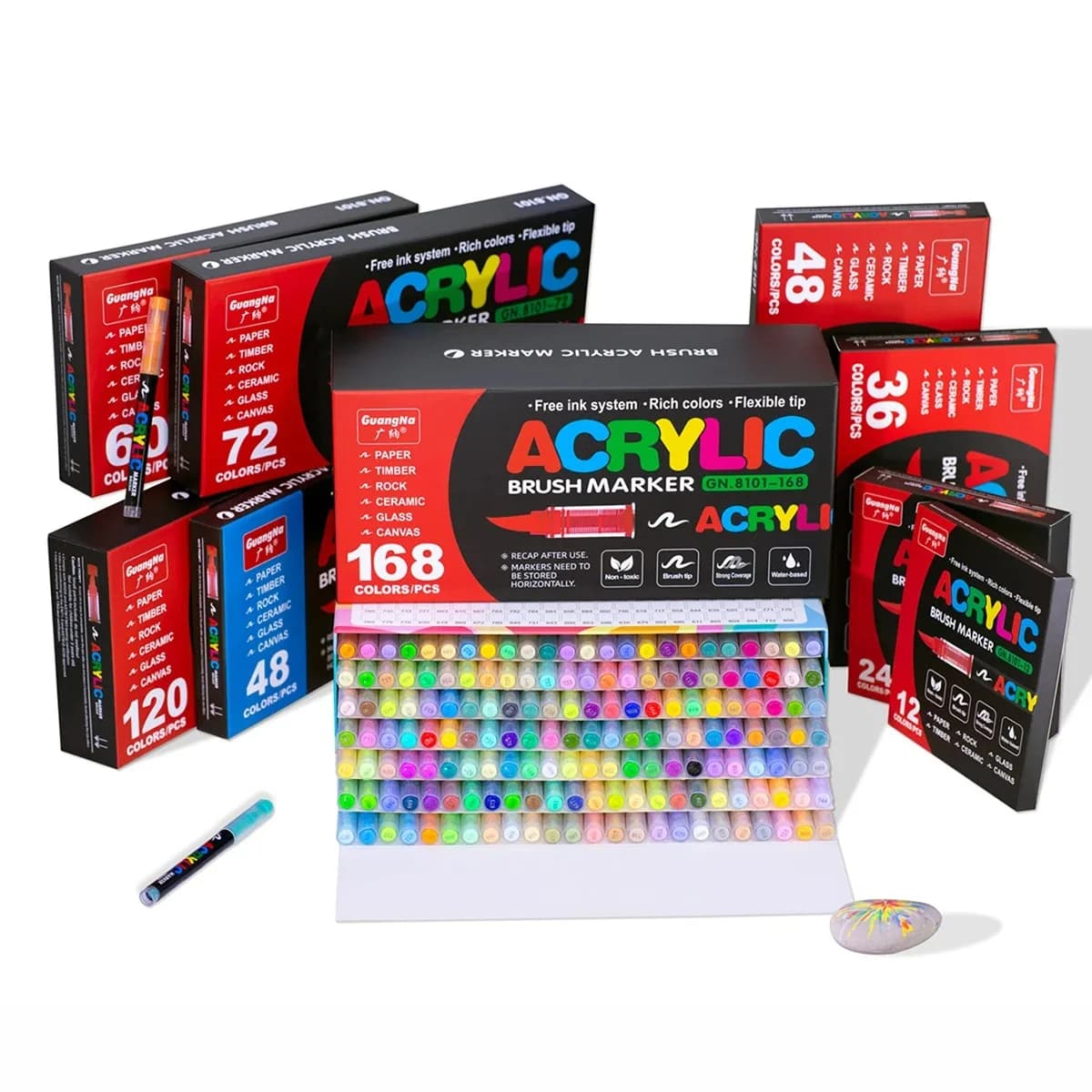 12/366/408 Colors Acrylic Paint Markers Flexible Brush Acrylic Markers Set for Rock Wood Canvas Stone Painting Art Supplies