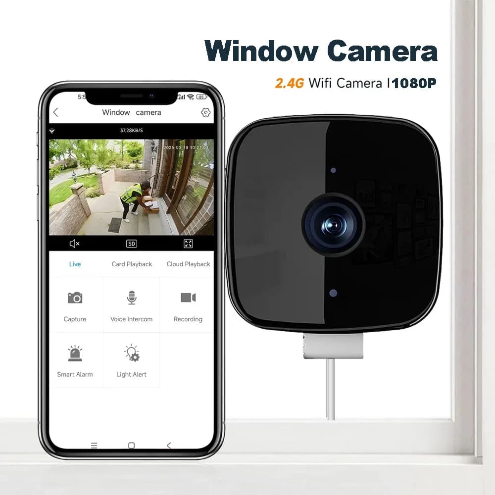Telecamera da finestra WiFi 1080P Visione notturna a colori Audio bidirezionale attraverso la finestra Telecamera per baby monitor di sicurezza domestica interna