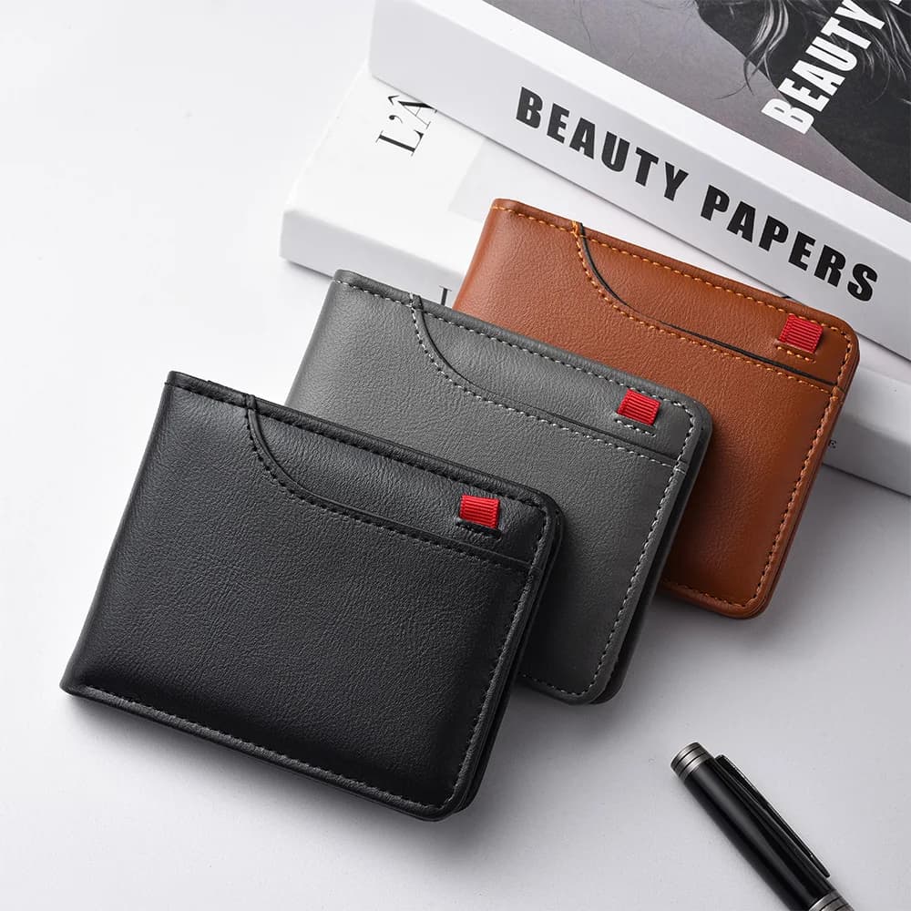 Mini Ultra-thin Men's Short Wallet With Identity Card Slots and Photo Window Casual Wallet For Young Men