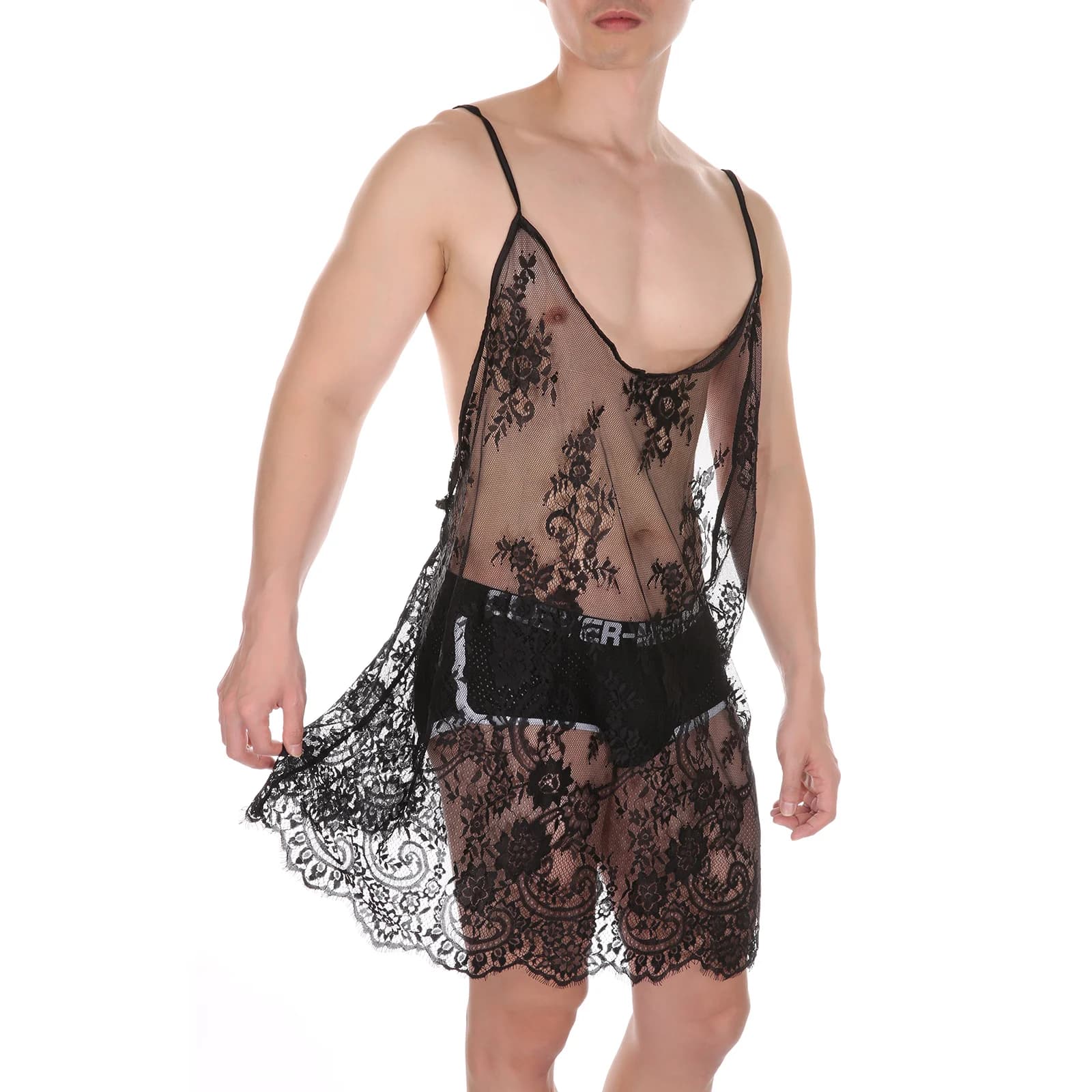 Pizzo Cut-Out Dress Camicia Da Notte Trasparente See-Through Mesh String Traspirante Biancheria Intima Ultra-Sottile Casa Dormire Accappatoio Abbigliamento