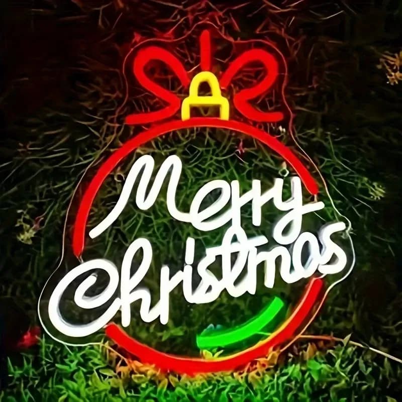 Insegna al neon di buon Natale con campanelle Holly Decorazione da parete alimentata tramite USB per la camera da letto di casa o regalo di festa Illuminazione festosa Ghirlanda Desig