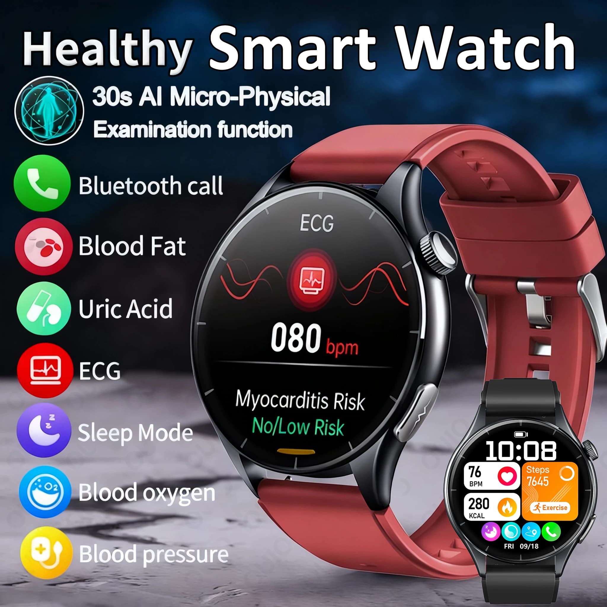 Nuovo orologio intelligente sano rilevamento ECG lipidi acido urico nel sangue ossigeno pressione sanguigna uomo NFC sonno orologio sportivo chiamata BT orologio intelligente