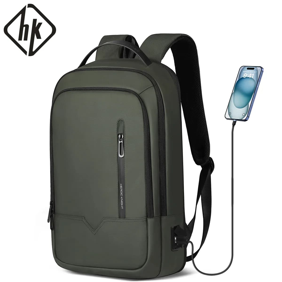 Men's HK Expandable Work Backpack, lightweight, 15.6 inch, with USB port, casual school backpack, work, travel