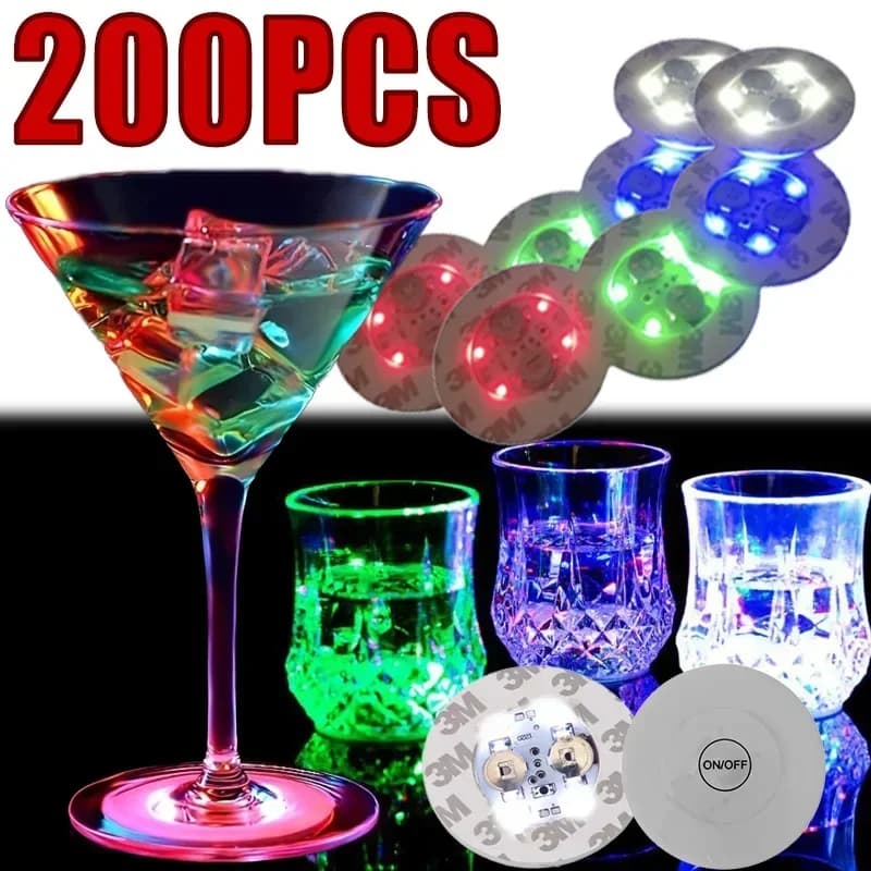 200PCS LED Coaster Lights adesivi illuminati per bottiglie di vino adesivi luminosi per bottiglie di vino Bar festa di nozze
