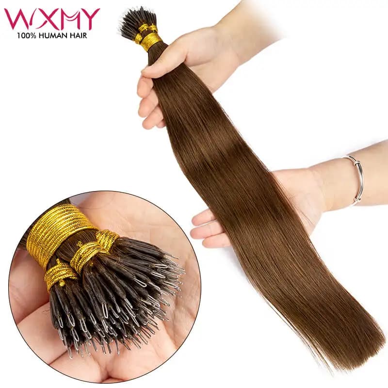Straight Hair Extension Nano Rings 50 pieces / set Human Hair Extensions Light Brown 40g 50g Micro Natural Hair Ring