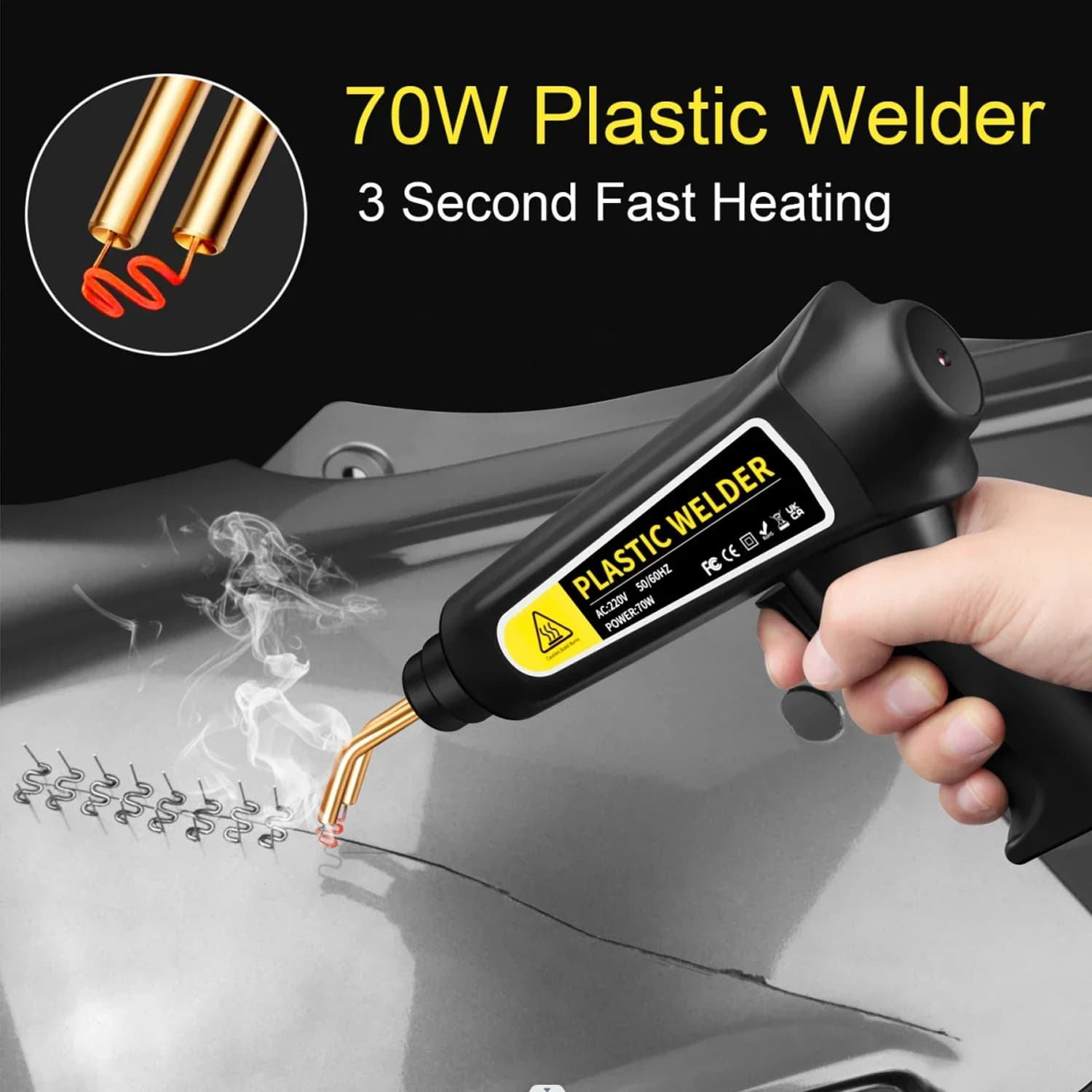 70W Saldatrice di plastica Kit di riparazione paraurti auto Saldatrice di plastica Cucitrice a caldo Riparazione plastica Pistola per punti metallici a caldo Paraurti per auto