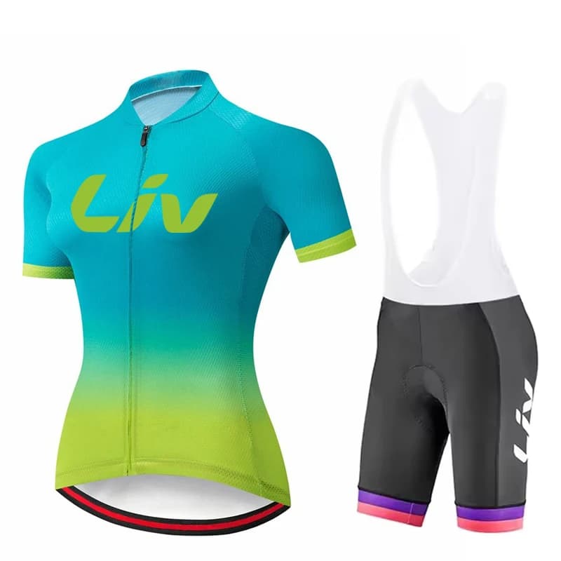 LIV Set da ciclismo estivo da donna con imbottitura in spugna, abbigliamento sportivo da ciclismo, maglia da ciclismo a maniche corte, set da ciclismo ad asciugatura rapida