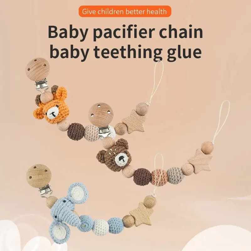 Clip per ciuccio per bambini Catena per ciuccio per bambini all'uncinetto Colla per dentizione per bambini Fai da te Ciondolo per passeggino a prova di catena per ciuccio animale cartone animato