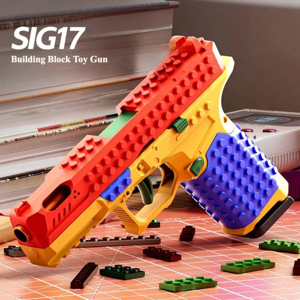 SIG17 Pistola giocattolo da costruzione con fuoco continuo Guscio sospeso vuoto che lancia pistola a proiettile morbido giocattolo per bambini per ragazzi adulti