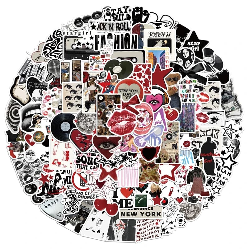 100PCS Black and White Aesthetic Stickers Pack Music Cool Trendy Y2K Waterproof Vinyl Decal for Water Bottles Laptop Car Luggage