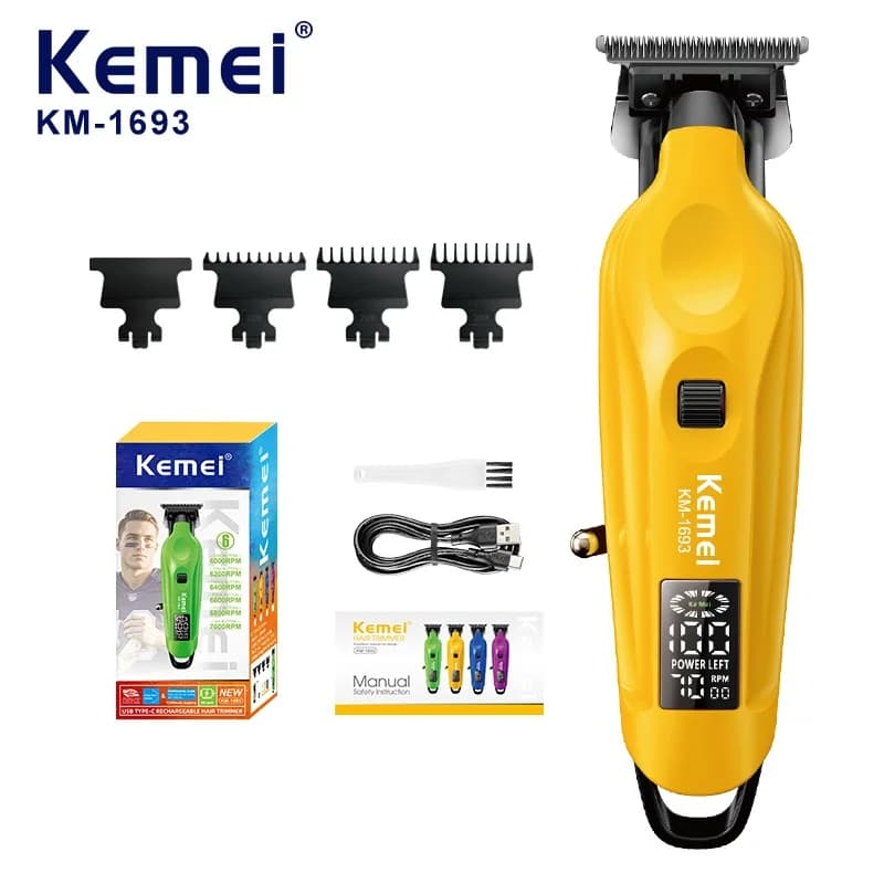kemei 1693 Professional haircut for men, wireless USB rechargeable electric haircut with LCD display, washable blades.