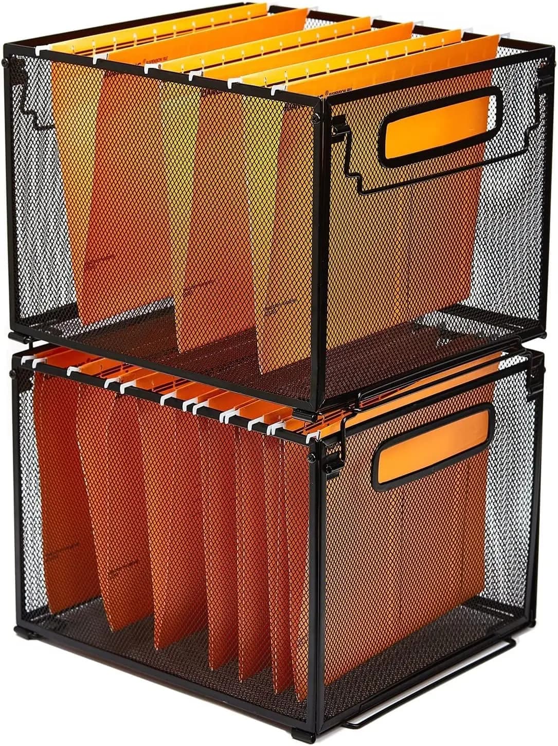 Confezione da 2 cassette portadocumenti in metallo per appendere le cartelle, formato Letter, colore nero - Organizzatore salvaspazio