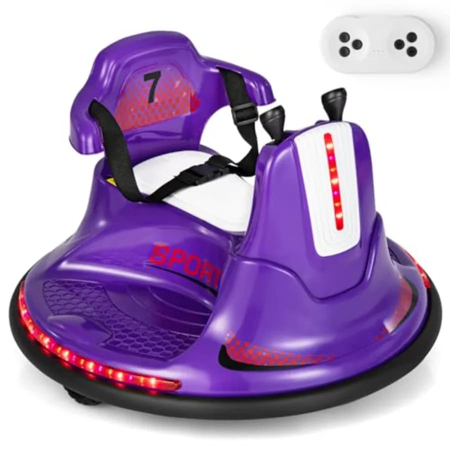 Auto Elettrica Bumper Car 12V con Telecomando a Doppio Joystick e Rotazione a 360° ° Funzione di avvio graduale, luci LED e musica divertente
