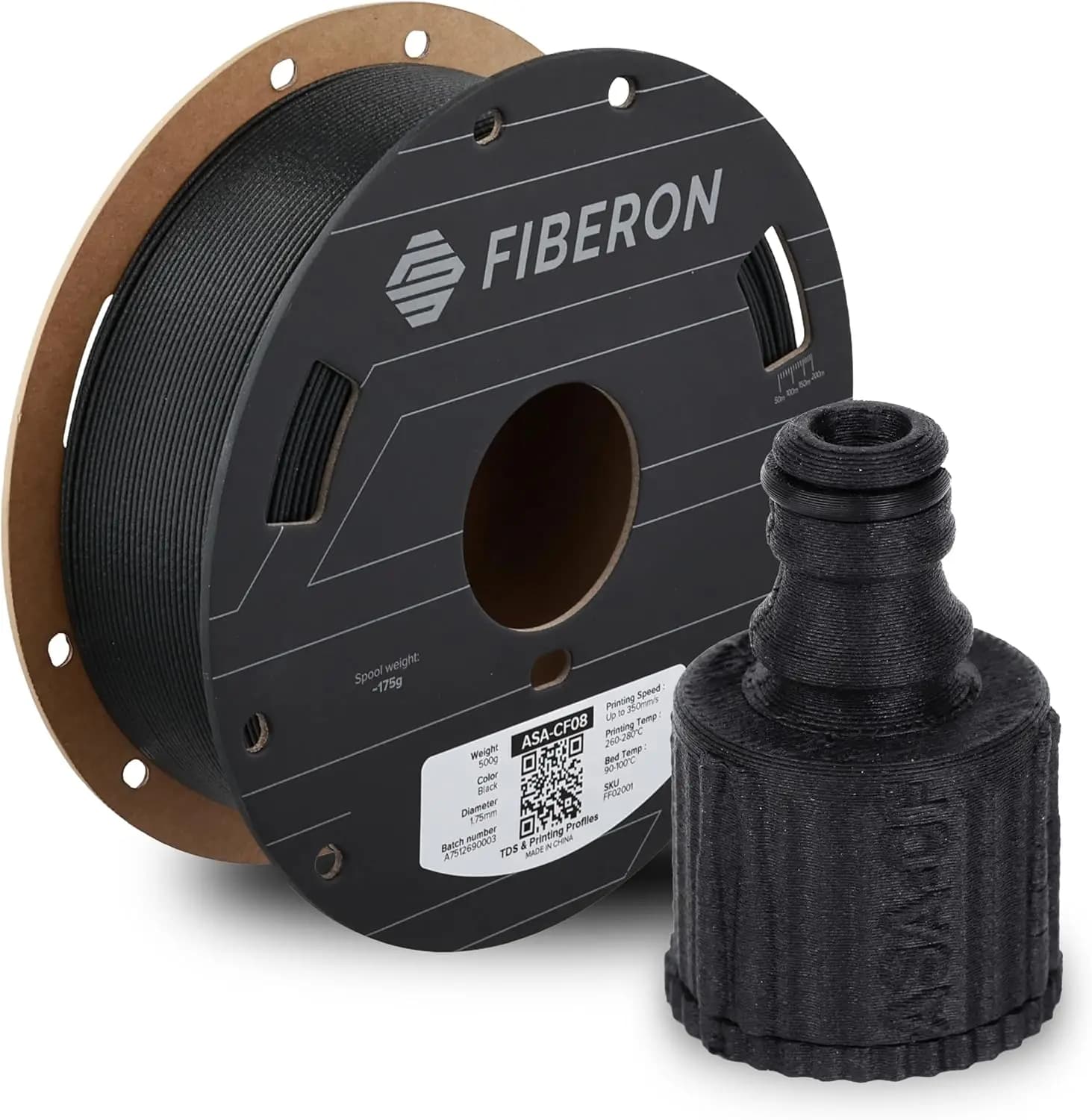 Filamento in Fibra di Carbonio Polymaker Fiberon ASA-CF08, 0,5kg 1,75mm, Resistente ai Raggi UV, Alta Resistenza, Filamento per Stampante 3D Rinforzato in ASA