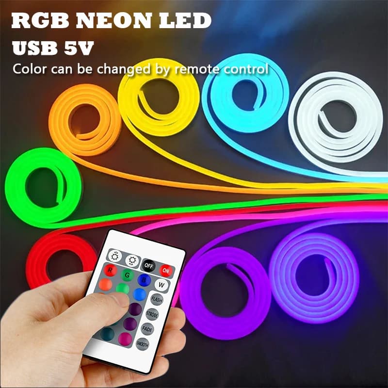 Strisce LED Neon USB 5V 3535 SMD Flessibili, Luci a Corda Tagliabili con Cambio Colore per Decorazione Camera da Letto